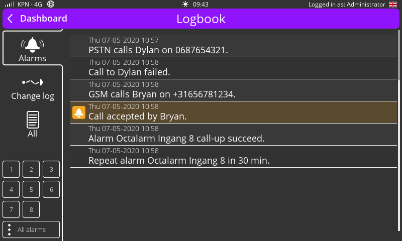 Screenshot Logbook alarms