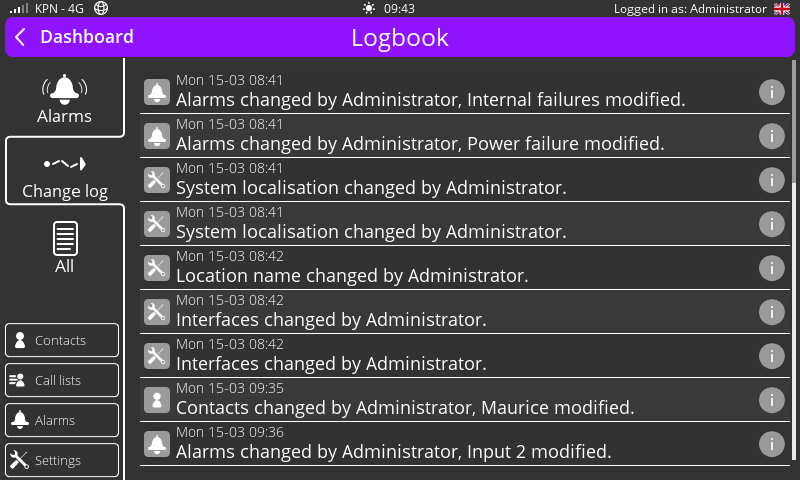 Screenshot Logbook changes