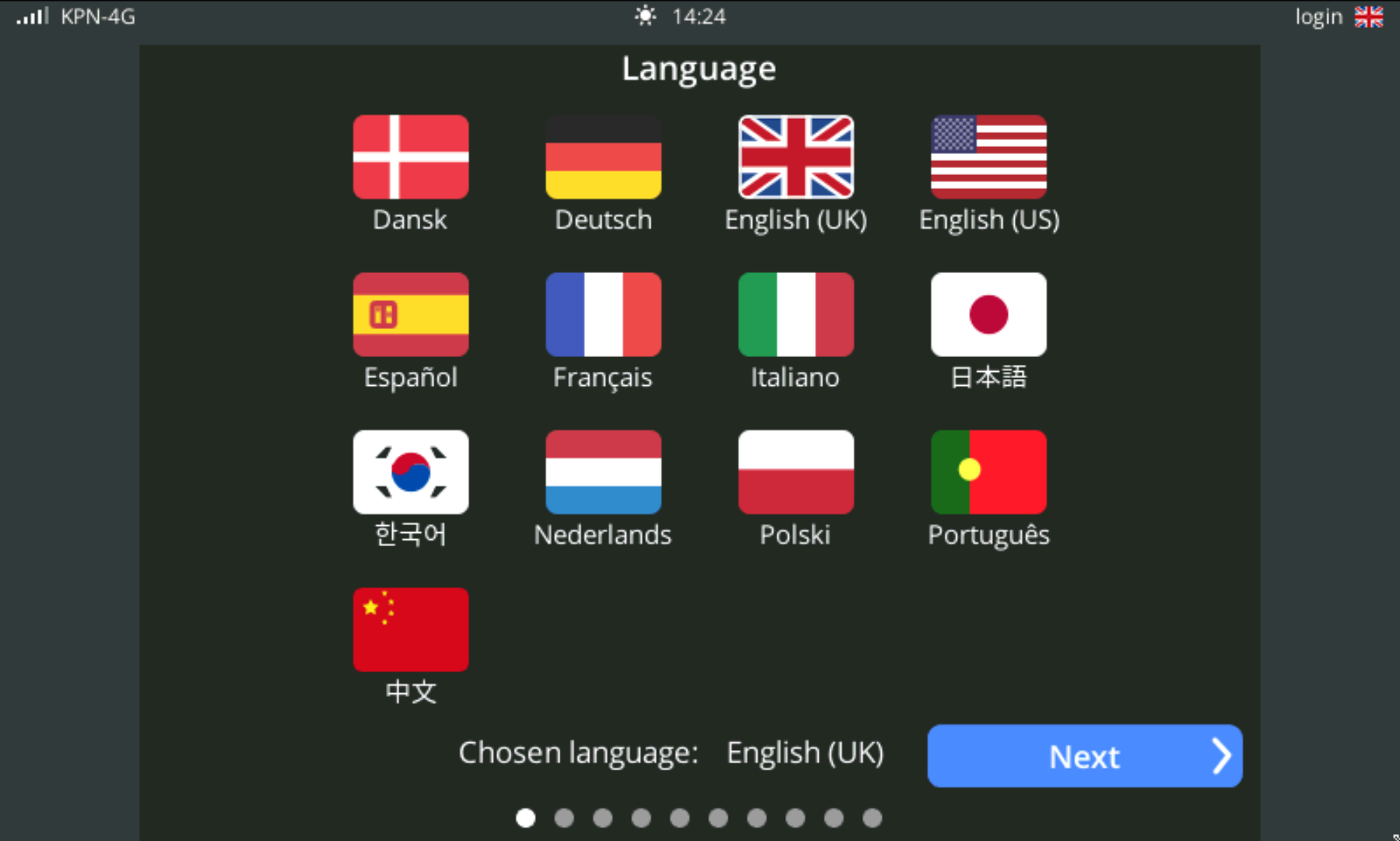 screen onboarding language