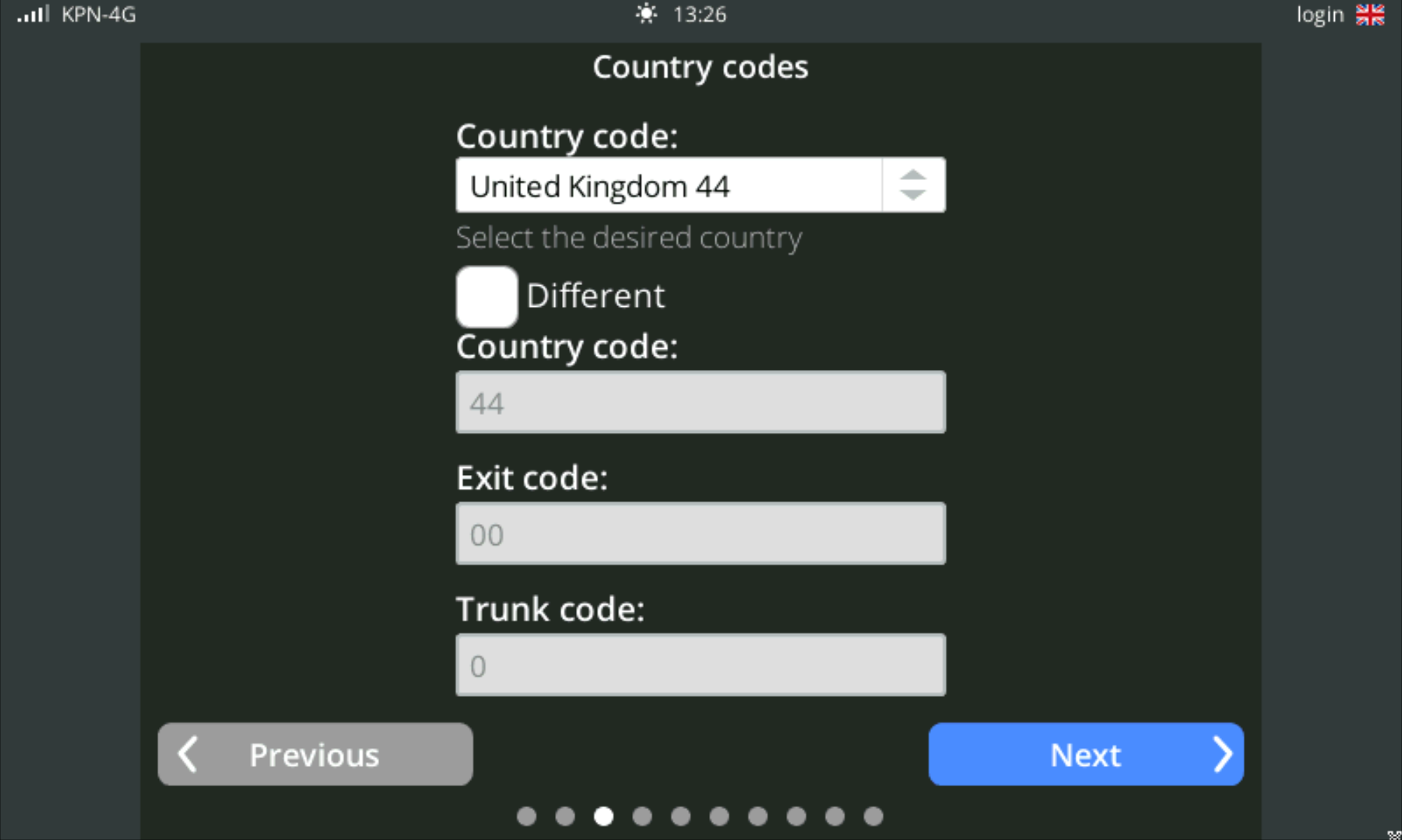 screen onboarding country code