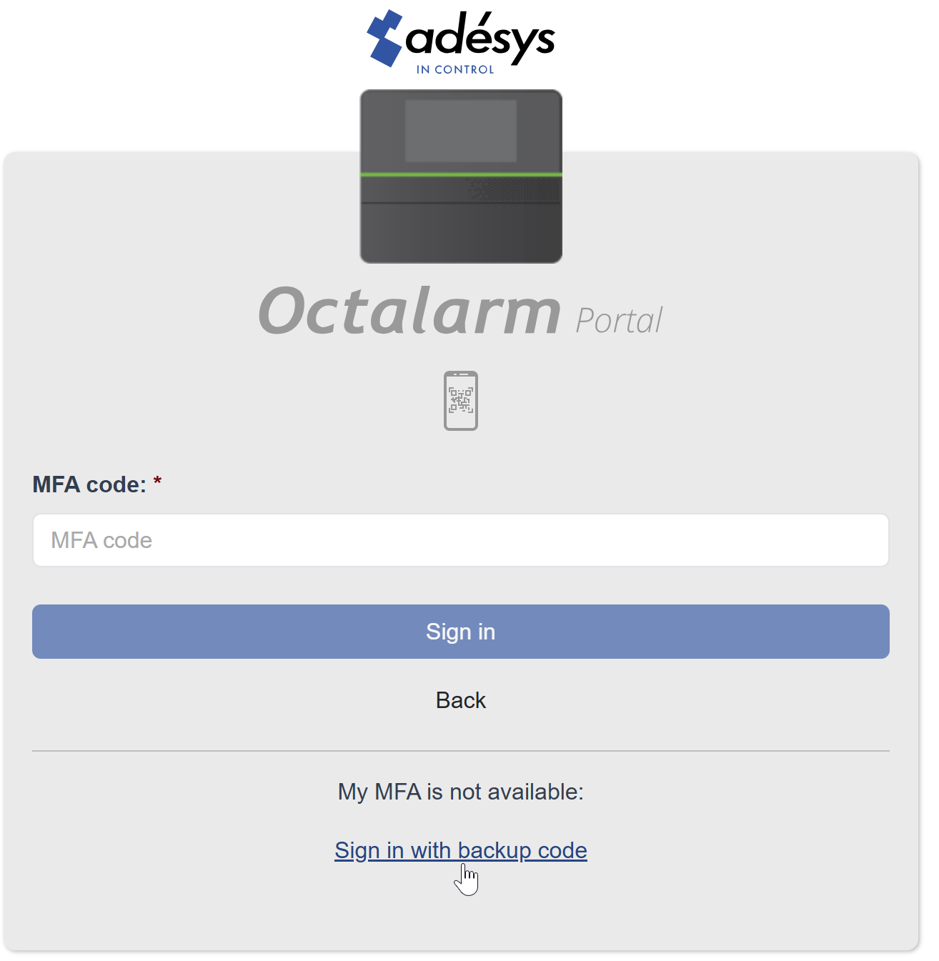 Screenshot logging in with backup code 