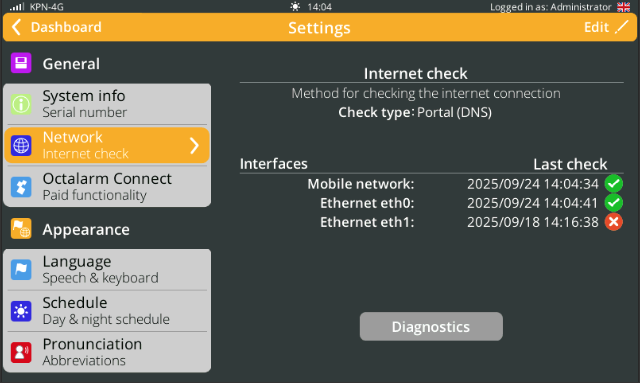 Screenshot network: internet check