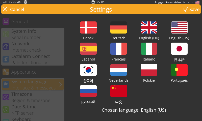 Screenshot system language