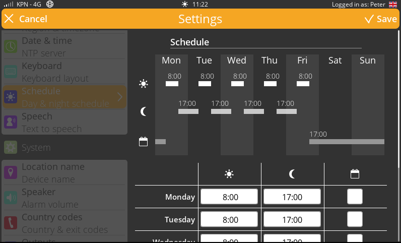 Screenshot Weekly schedule