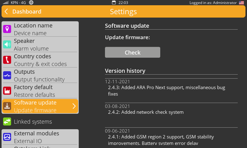 Screenshot Software update