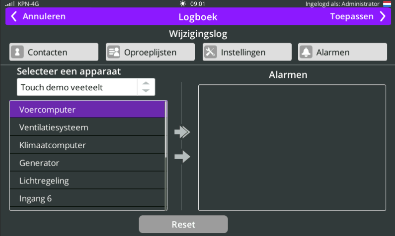 Screenshot filters logboek
