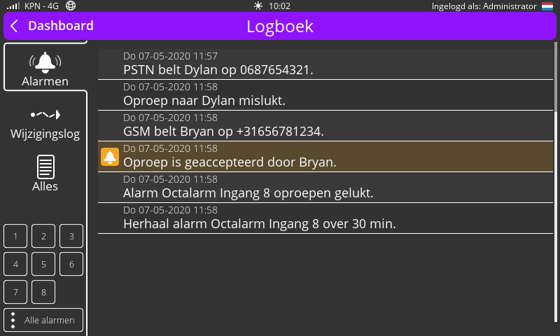 Screenshot Logboek alarmen