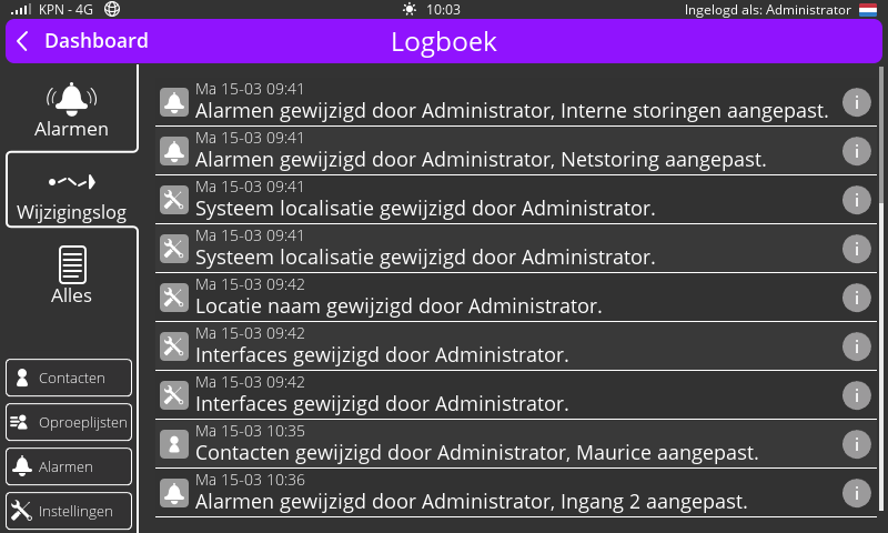 Screenshot Logboek wijzigingen