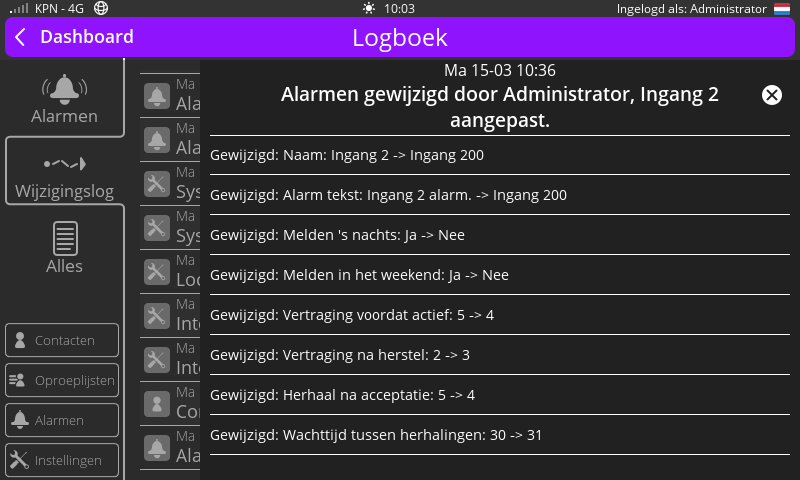 Screenshot Logboek wijzigingen details