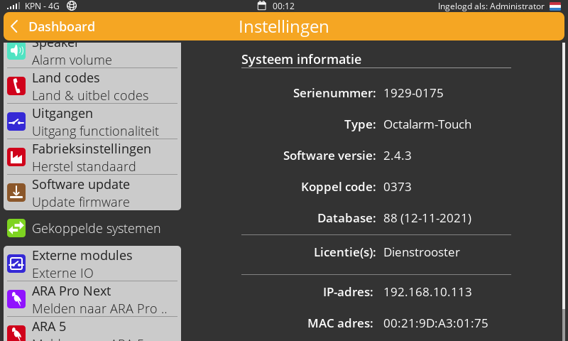 Screenshot systeem informatie