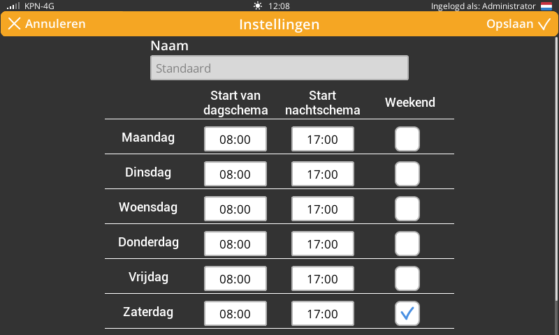 Screenshot Weekschema