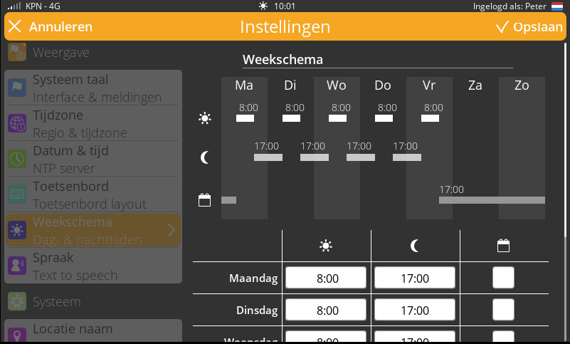 Screenshot Weekschema