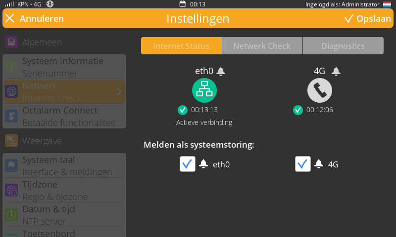 Screenshot InternetStatus systeemstoring